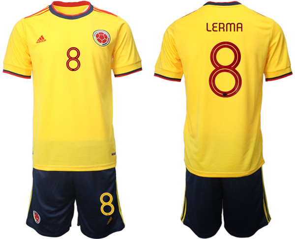 Men's Colombia #8 Lerma Yellow Home Soccer 2022 FIFA World Cup Jerseys Suit