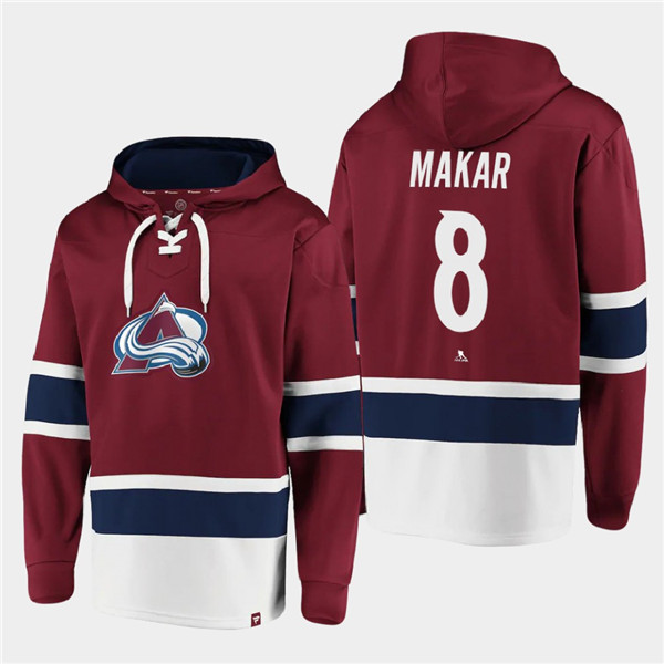 Men's Colorado Avalanche #8 Cale Makar Burgundy All Stitched Sweatshirt Hoodie
