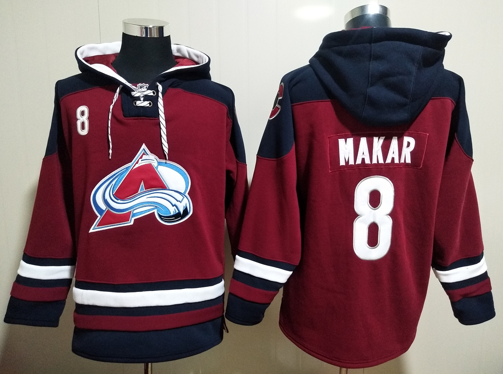 Men's Colorado Avalanche #8 Cale Makar Dark Red All Stitched Hooded Sweatshirt Ageless Must-Have Lace-Up Pullover Hoodie