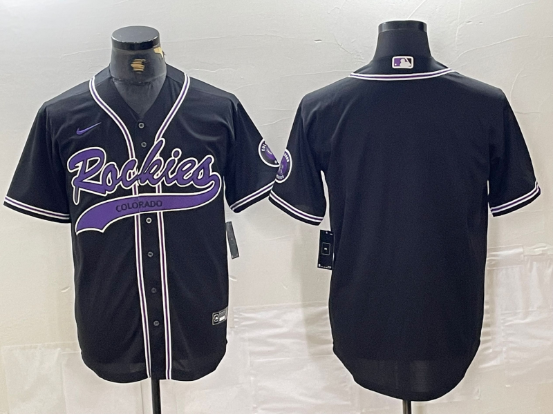 Men's Colorado Rockies Blank Black With Patch Cool Base Stitched Baseball Jersey