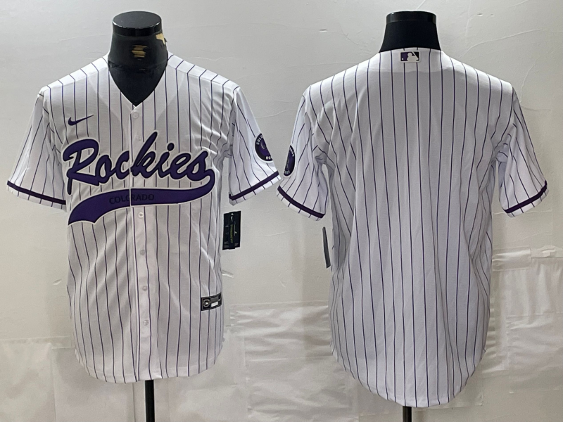 Men's Colorado Rockies Blank White With Patch Cool Base Stitched Baseball Jersey