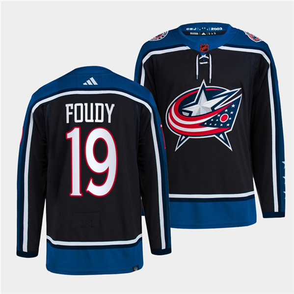 Men's Columbus Blue Jackets #19 Liam Foudy Navy 2022 Reverse Retro Stitched Jersey