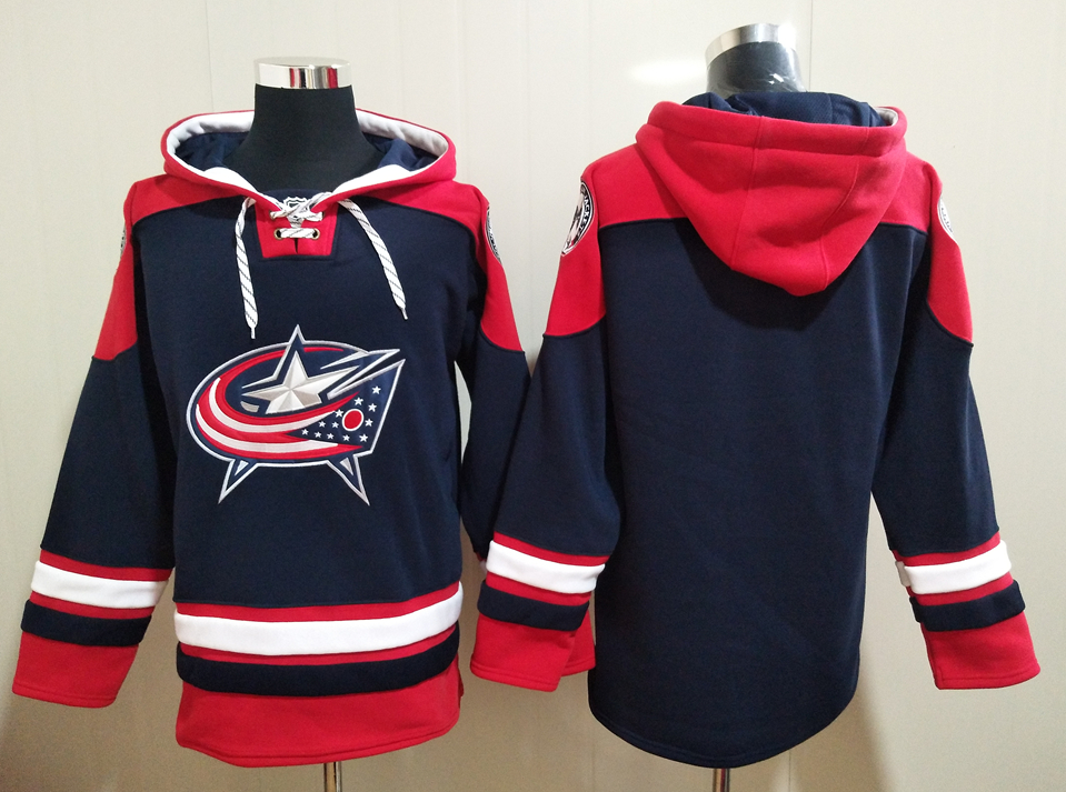 Men's Columbus Blue Jackets Blank Dark Blue All Stitched Hooded Sweatshirt Ageless Must-Have Lace-Up Pullover Hoodie
