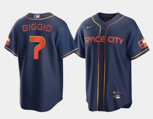 Men's Craig Biggio Houston Astros #7 Navy Cool Base 2022 Space City Connect Stitched Jersey