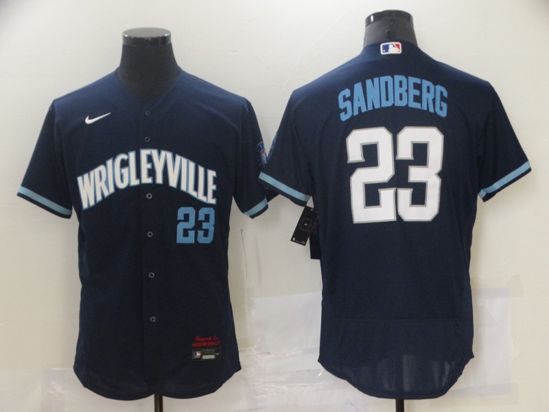 Men's Cubs 23 Ryne Sandberg Navy 2021 City Connect Flexbase Jersey