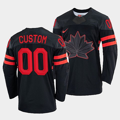 Men's Custom Canada Hockey Black 2022 Beijing Winter Olympic Alternate Rrplica Jersey