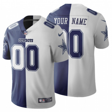 Men's Dallas Cowboys #00 Custom Split Two Tone Jersey - Navy White