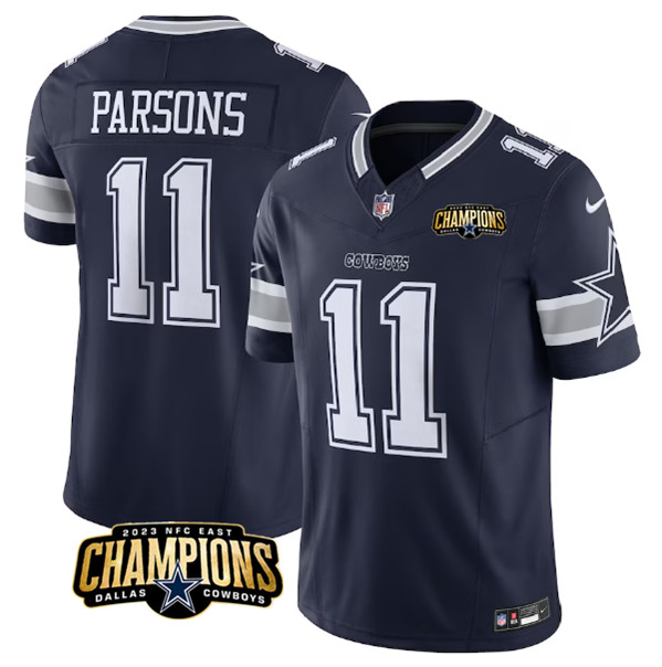 Men's Dallas Cowboys #11 Micah Parsons Navy 2023 F.U.S.E. NFC East Champions Patch Football Stitched Jersey