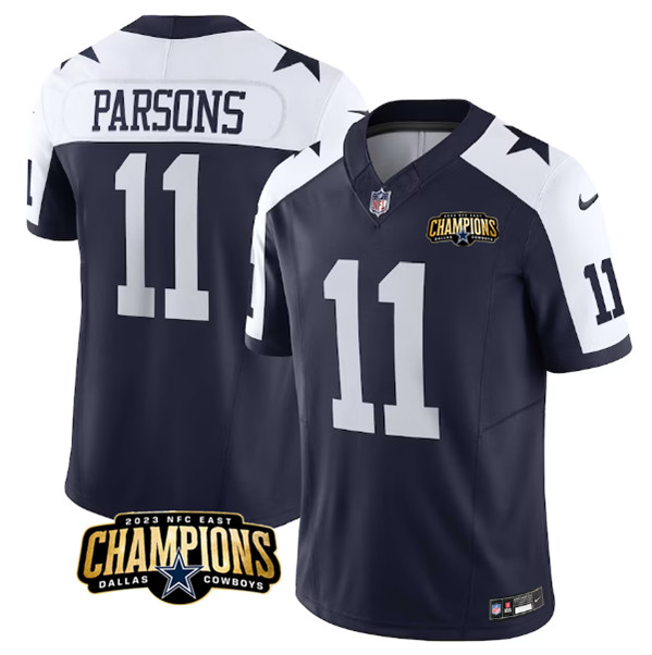 Men's Dallas Cowboys #11 Micah Parsons Navy White 2023 F.U.S.E. NFC East Champions Patch Football Stitched Jersey