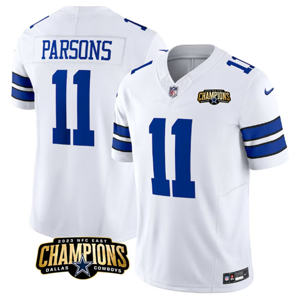 Men's Dallas Cowboys #11 Micah Parsons White 2023 F.U.S.E. NFC East Champions Patch Football Stitched Jersey