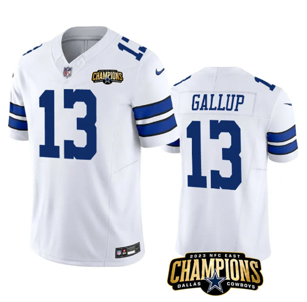 Men's Dallas Cowboys #13 Michael Gallup White 2023 F.U.S.E. NFC East Champions Patch Football Stitched Jersey