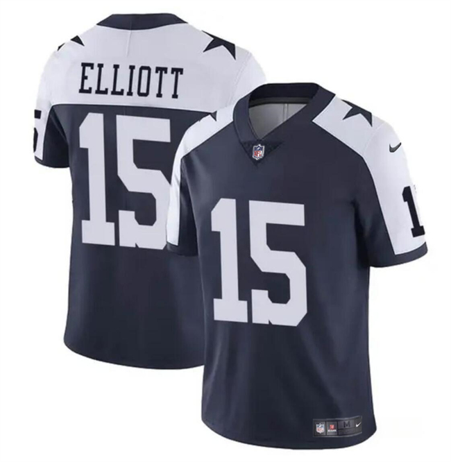 Men's Dallas Cowboys #15 Ezekiel Elliott Navy White Vapor Untouchable Thanksgiving Limited Football Stitched Jersey