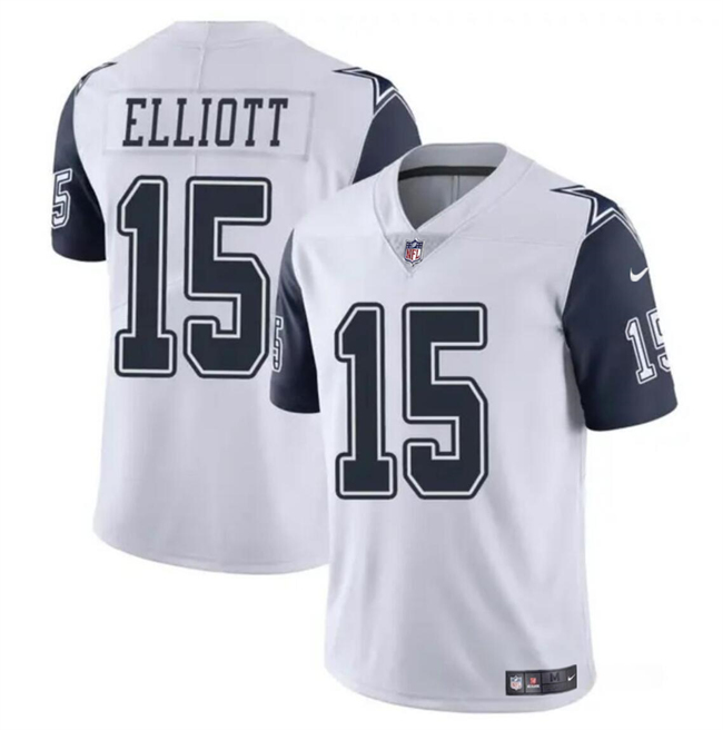 Men's Dallas Cowboys #15 Ezekiel Elliott White Color Rush Limited Football Stitched Jersey