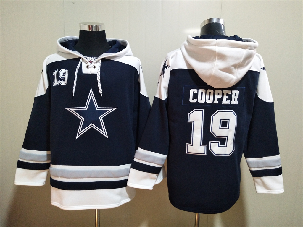 Men's Dallas Cowboys #19 Amari Cooper Navy Blue Ageless Must Have Lace Up Pullover Hoodie