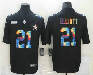 Men's Dallas Cowboys #21 Ezekiel Elliott Multi-Color Black 2020 NFL Crucial Catch Vapor Untouchable Nike Limited Jersey