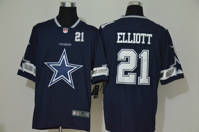 Men's Dallas Cowboys #21 Ezekiel Elliott Navy Blue 2020 Big Logo Number Vapor Untouchable Stitched NFL Nike Fashion Limited Jersey