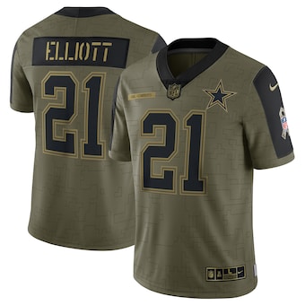 Men's Dallas Cowboys #21 Ezekiel Elliott Nike Olive 2021 Salute To Service Limited Player Jersey