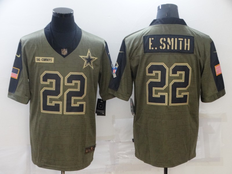 Men's Dallas Cowboys #22 Emmitt Smith Nike Olive 2021 Salute To Service Retired Player Limited Jersey