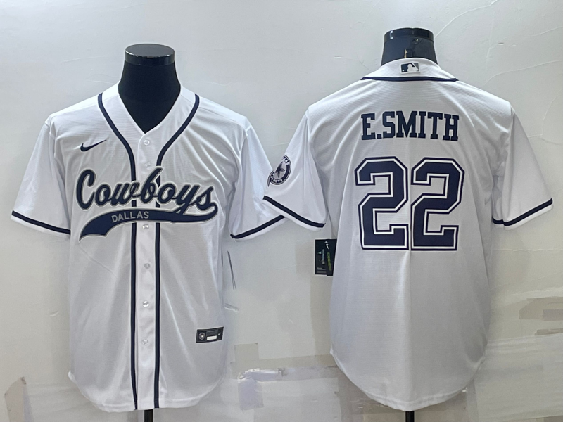 Men's Dallas Cowboys #22 Emmitt Smith White Stitched Cool Base Nike Baseball Jersey