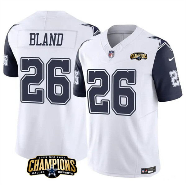 Men's Dallas Cowboys #26 DaRon Bland White Navy 2023 F.U.S.E. NFC East Champions Patch Football Stitched Jersey
