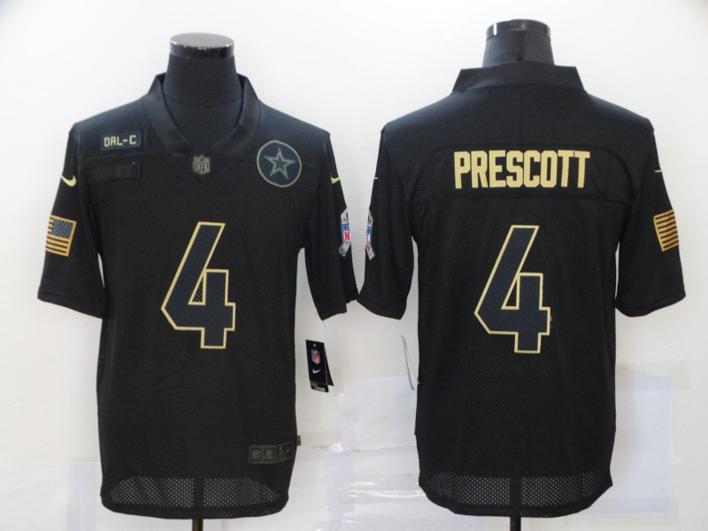 Men's Dallas Cowboys #4 Dak Prescott Black 2020 Salute To Service Stitched NFL Nike Limited Jersey