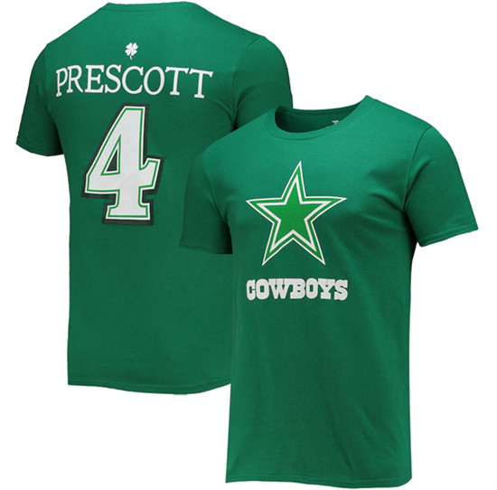 Men's Dallas Cowboys #4 Dak Prescott Green St. Patrick's Day Icon Player T-Shirt