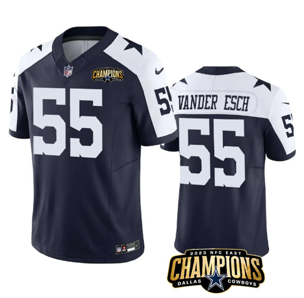 Men's Dallas Cowboys #55 Leighton Vander Esch Navy White 2023 F.U.S.E. NFC East Champions Patch Football Stitched Jersey