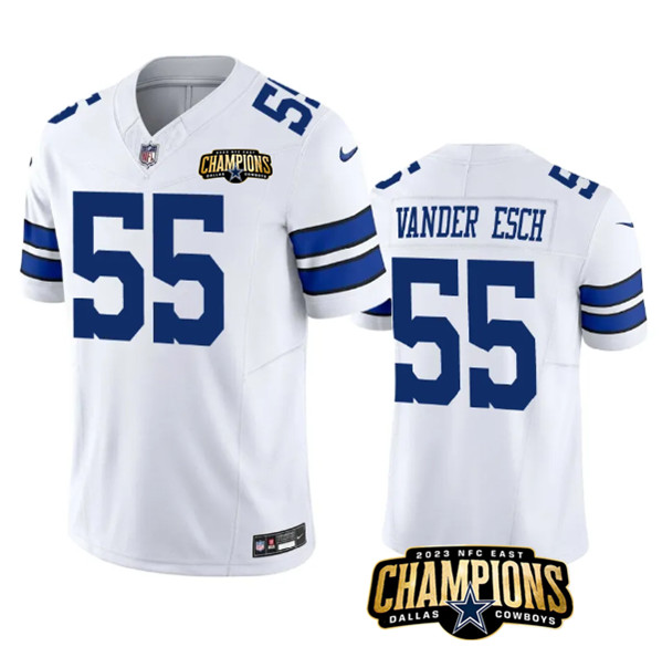 Men's Dallas Cowboys #55 Leighton Vander Esch White 2023 F.U.S.E. NFC East Champions Patch Football Stitched Jersey