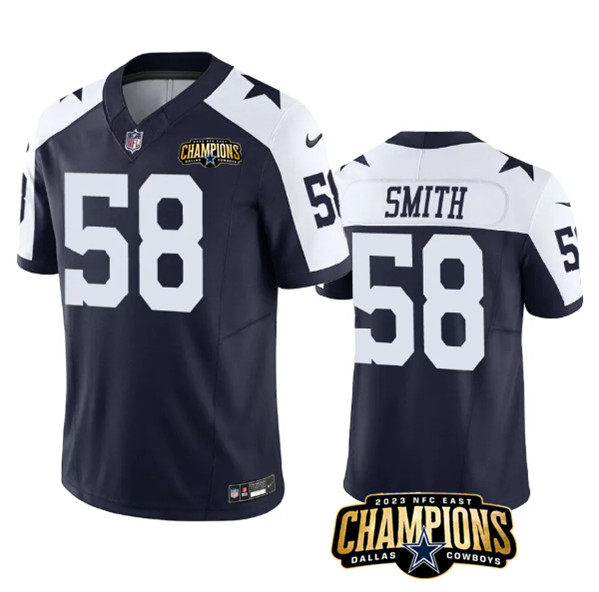 Men's Dallas Cowboys #58 Mazi Smith Navy White 2023 F.U.S.E. NFC East Champions Patch Football Stitched Jersey