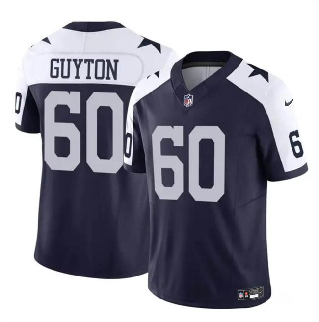 Men's Dallas Cowboys #60 Tyler Guyton Navy White 2024 Draft F.U.S.E Thanksgiving Vapor Untouchable Limited Football Stitched Jersey