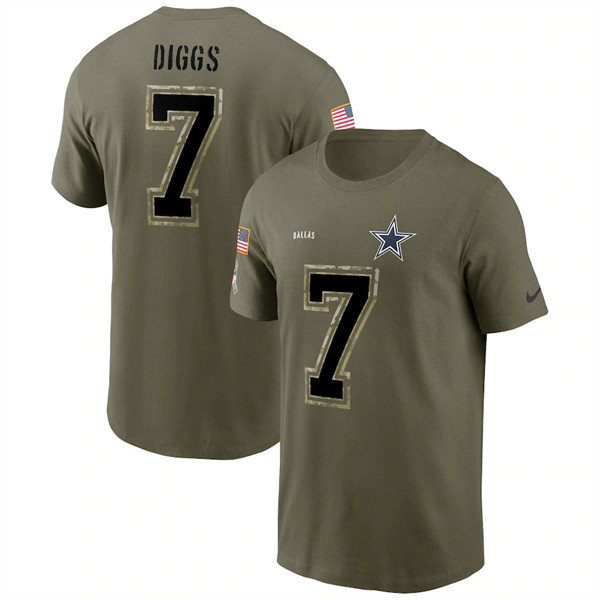 Men's Dallas Cowboys #7 Trevon Diggs 2022 Olive Salute to Service T-Shirt