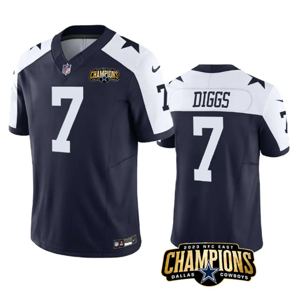 Men's Dallas Cowboys #7 Trevon Diggs Navy White 2023 F.U.S.E. NFC East Champions Patch Football Stitched Jersey