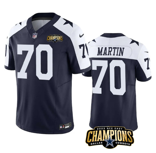Men's Dallas Cowboys #70 Zack Martin Navy White 2023 F.U.S.E. NFC East Champions Patch Football Stitched Jersey