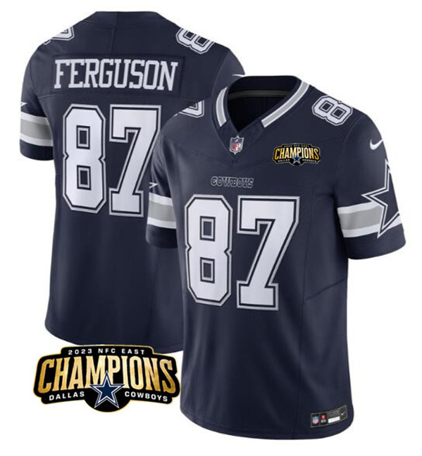 Men's Dallas Cowboys #87 Jake Ferguson Navy 2023 F.U.S.E. NFC East Champions Patch Football Stitched Jersey