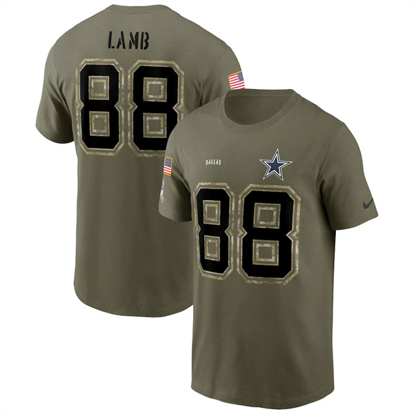 Men's Dallas Cowboys #88 CeeDee Lamb 2022 Olive Salute to Service T-Shirt