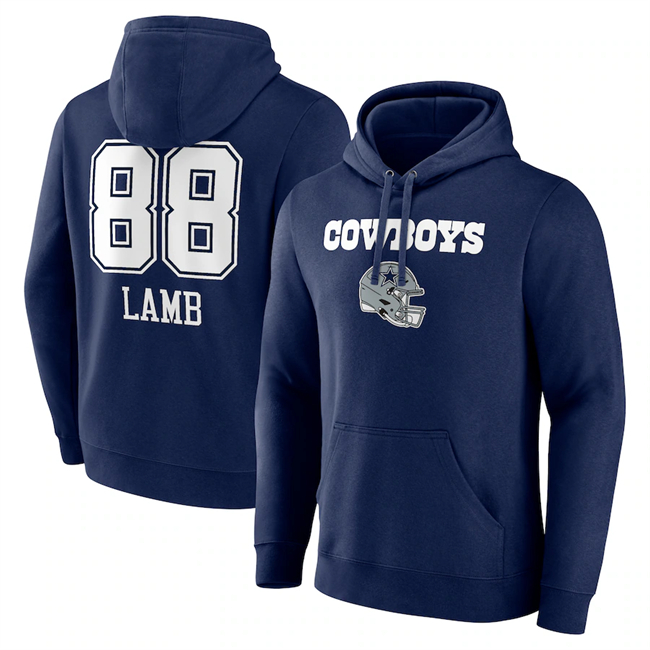 Men's Dallas Cowboys #88 CeeDee Lamb Navy Team Wordmark Player Name & Number Pullover Hoodie
