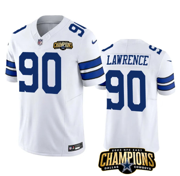 Men's Dallas Cowboys #90 DeMarcus Lawrence White 2023 F.U.S.E. NFC East Champions Patch Football Stitched Jersey