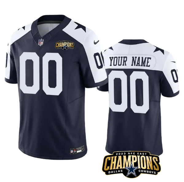 Men's Dallas Cowboys Active Player Custom Navy White 2023 F.U.S.E. NFC East Champions Patch Football Stitched Jersey