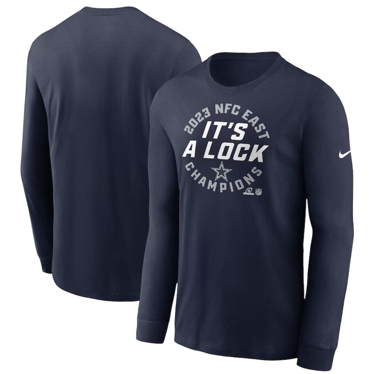 Men's Dallas Cowboys Navy 2023 NFC East Division Champions Locker Room Trophy Collection Long Sleeve T-Shirt