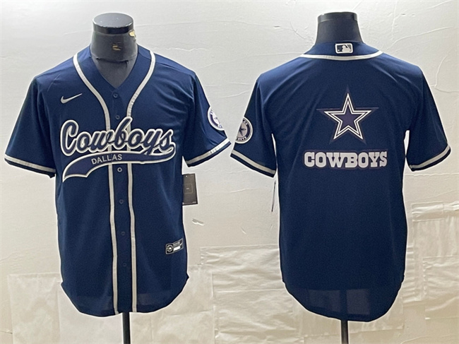 Men's Dallas Cowboys Navy Team Big Logo With Patch Cool Base Stitched Baseball Jersey