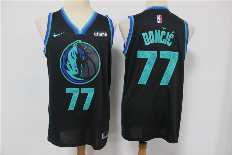Men's Dallas Mavericks #77 Luka Doncic Black 2019 City Edition NBA Swingman Stitched NBA Jersey With NEW Sponsor Logo