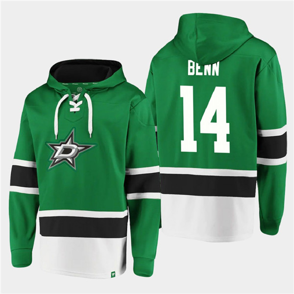 Men's Dallas Stars #14 Jamie Benn Green Ageless Must-Have Lace-Up Pullover Hoodie