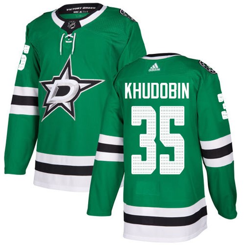 Men's Dallas Stars #35 Anton Khudobin Green Stitched NHL Jersey