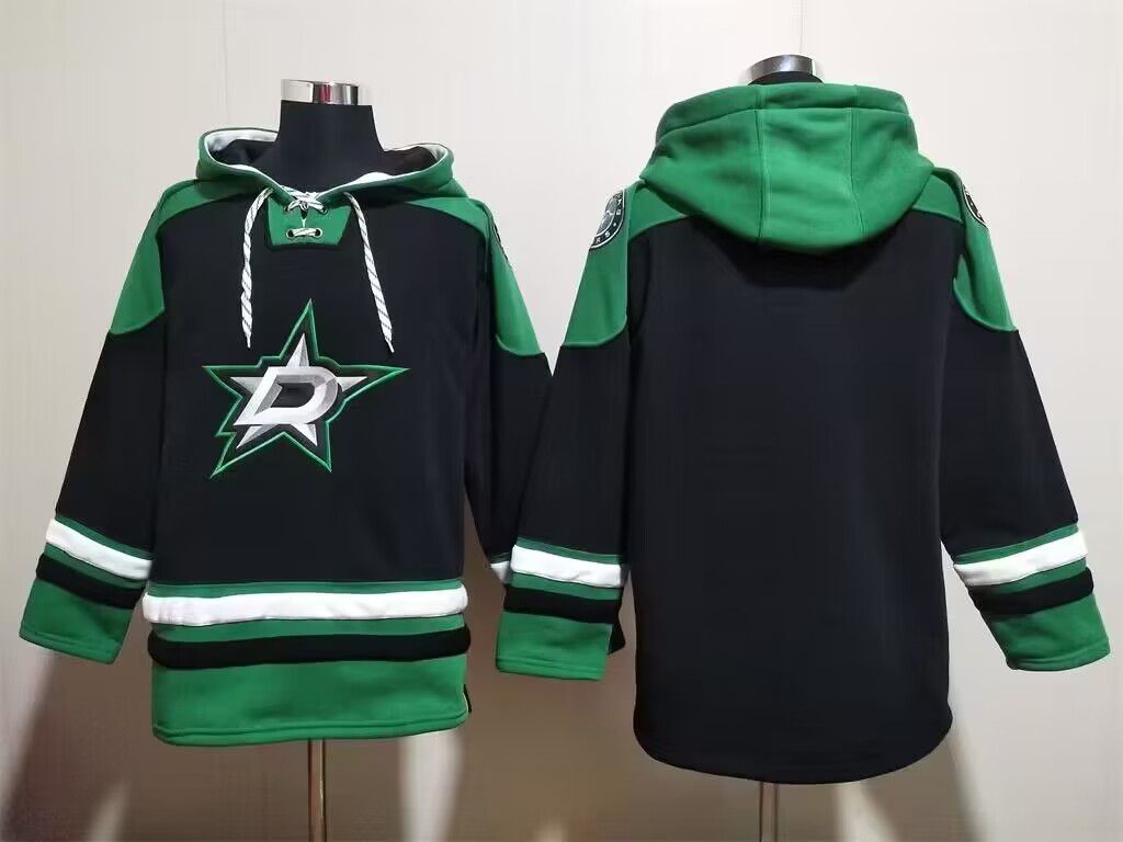 Men's Dallas Stars Blank Black Green Lace-Up Pullover Hoodie