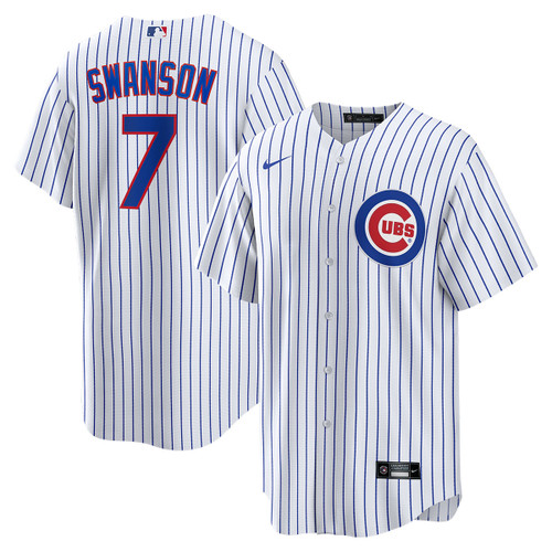Men's Dansby Swanson Chicago Cubs #7 Home white striple Jersey by NIKE?