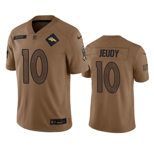 Men's Denver Broncos #10 Jerry Jeudy 2023 Brown Salute To Service Limited Football Stitched Jersey