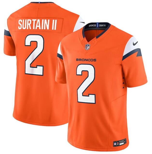 Men's Denver Broncos #2 Pat Surtain II Orange 2024 F.U.S.E. Vapor Limited Stitched Football Jersey