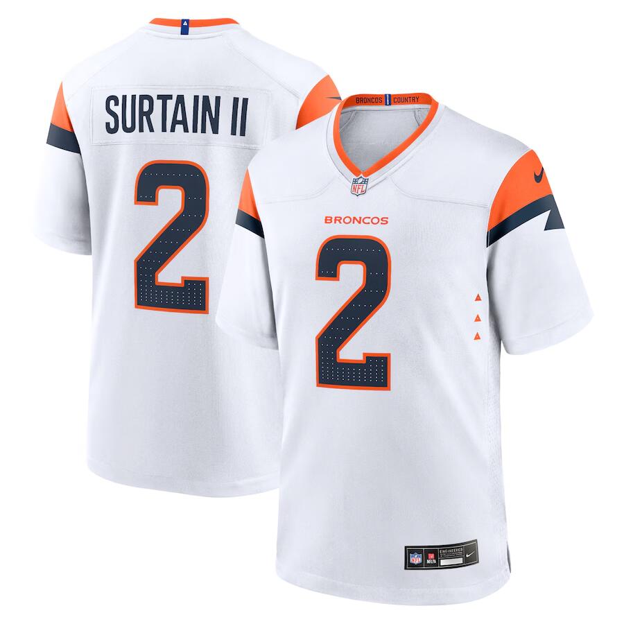 Men's Denver Broncos #2 Pat Surtain II White 2024 Game Stitched Jersey
