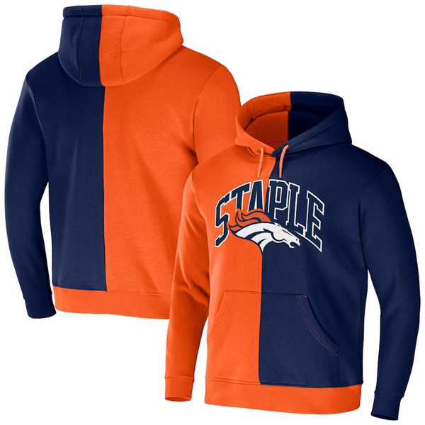 Men's Denver Broncos Orange Navy Split Logo Pullover Hoodie