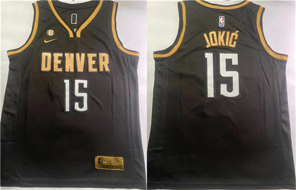 Men's Denver Nuggets #15 Nikola Jokic Black With NO.6 Patch Stitched Jersey